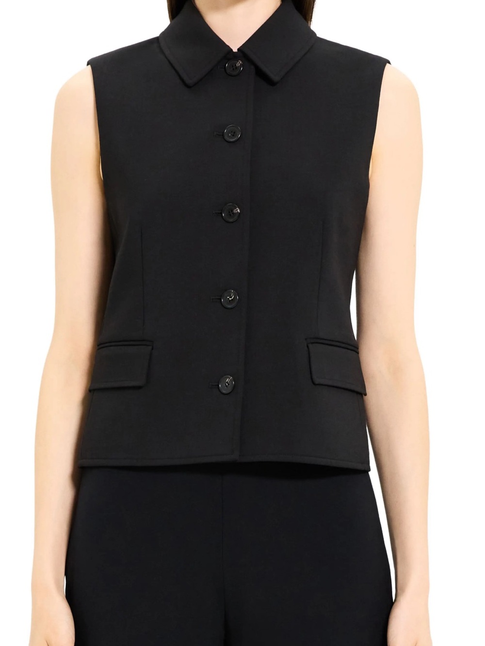 Theory Black Sleeveless Tailored Button Vest